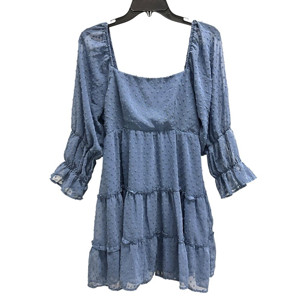 Altar'd State Tiered Babydoll Blue Milkmaid Boho Cottagecore Peasant Dress Sz L